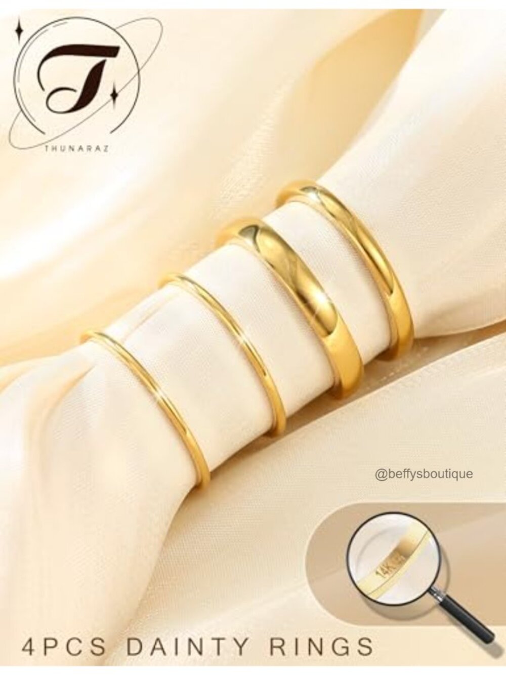 14K Gold Filled Stainless Steel Stackable Rings Set of 4